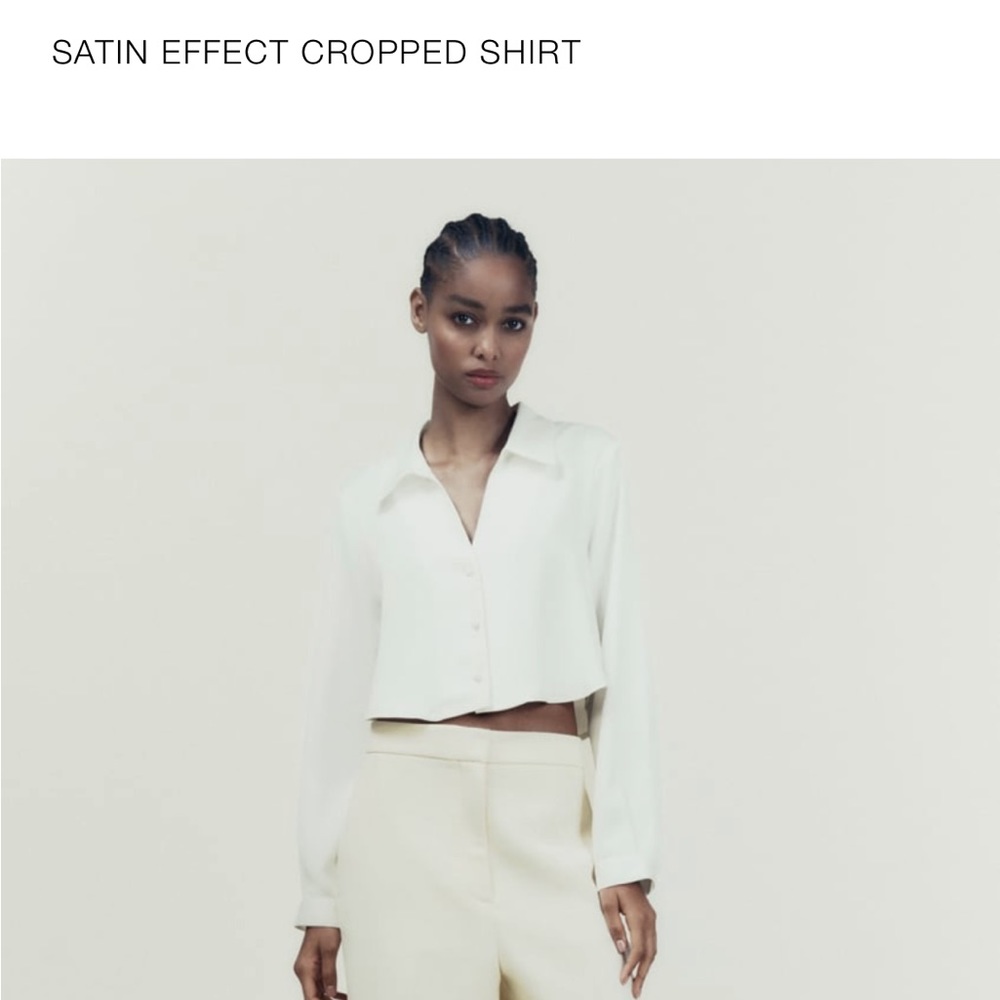 Zara Satin Cropped Button Down